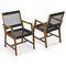 Black Natural Outdoor Dining Chair Set 2pcs Acacia Wood Plastic Rope Patio